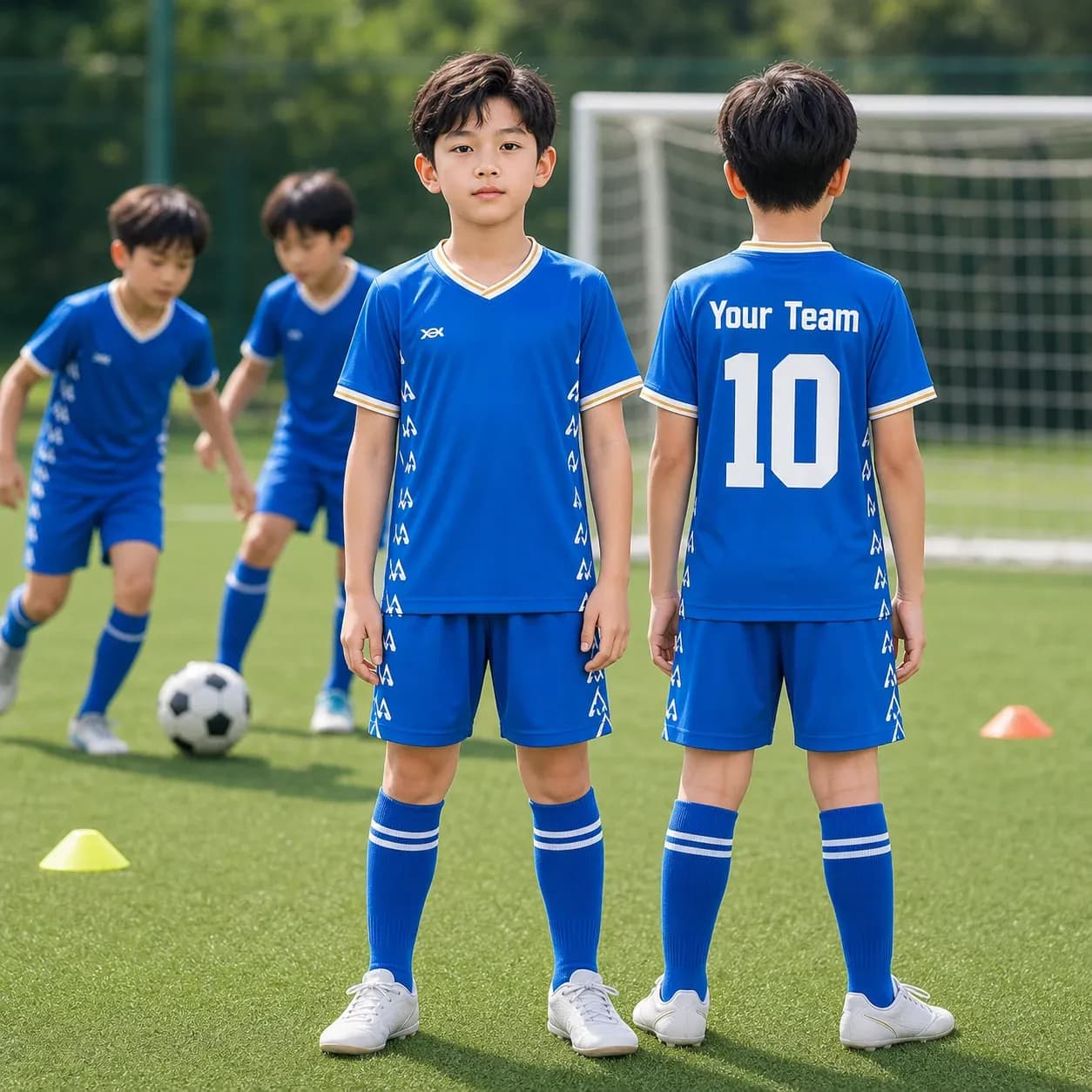 Áo bóng đá trẻ em mẫu thiết kế riêng màu Xanh bích – Mã X24-BD-DBX-KID-008