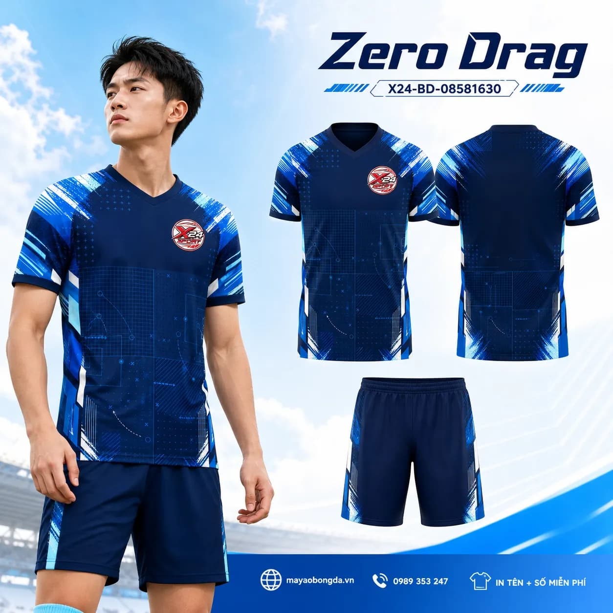 Áo bóng đá thiết kế X24-BD-08581630 màu xanh navy – Tuyển chọn X24Sport
