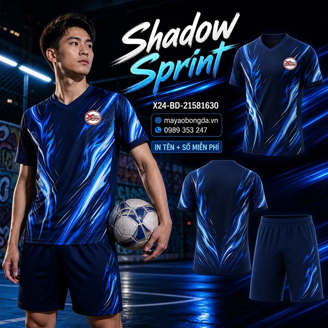 Áo bóng đá thiết kế X24-BD-21581630 xanh navy điện – Tuyển chọn X24Sport