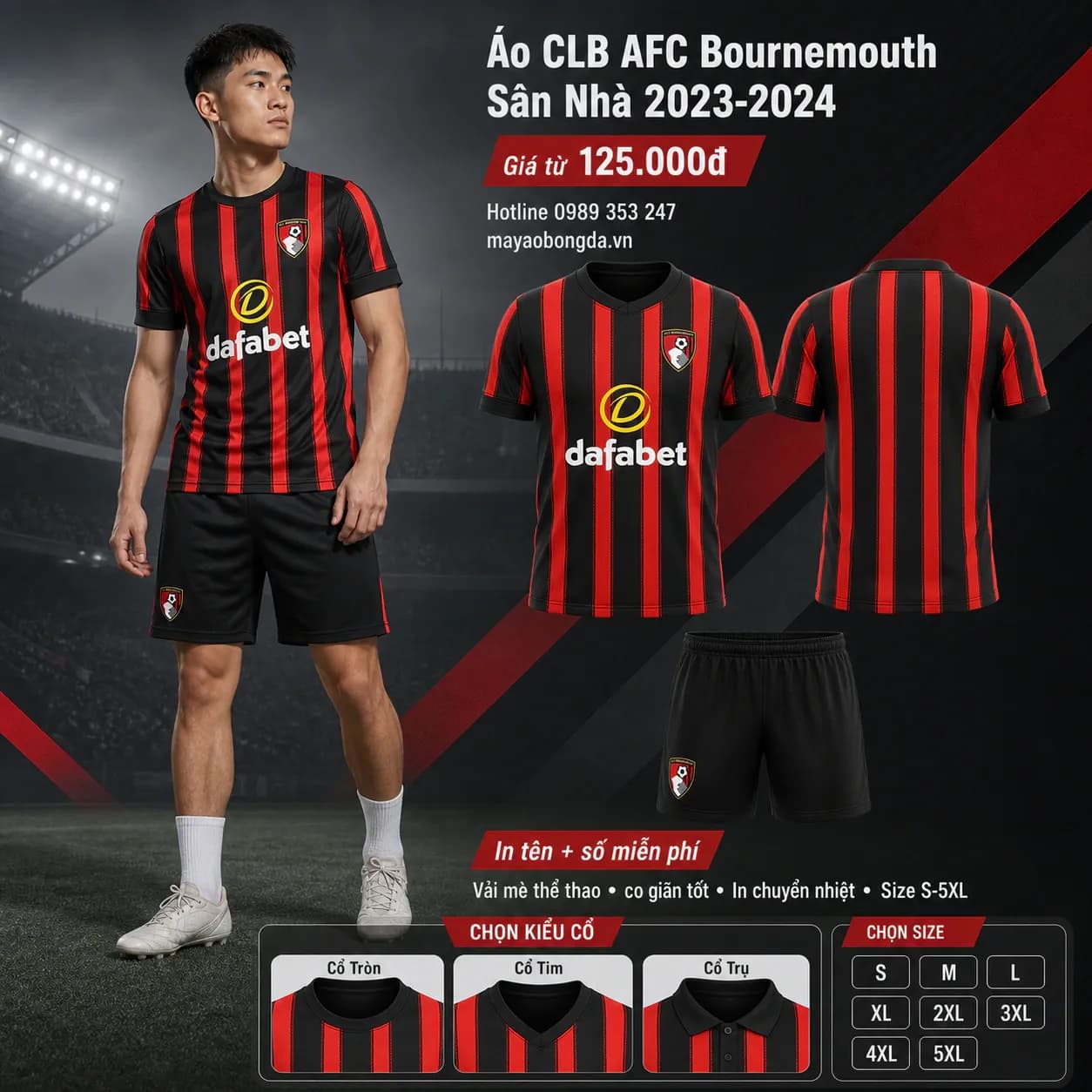 Áo CLB AFC Bournemouth Sân Nhà 2023-2024 – Mã MBĐ-AO-CLB-AFC-BOURNEMOUTH-S-63D00E87