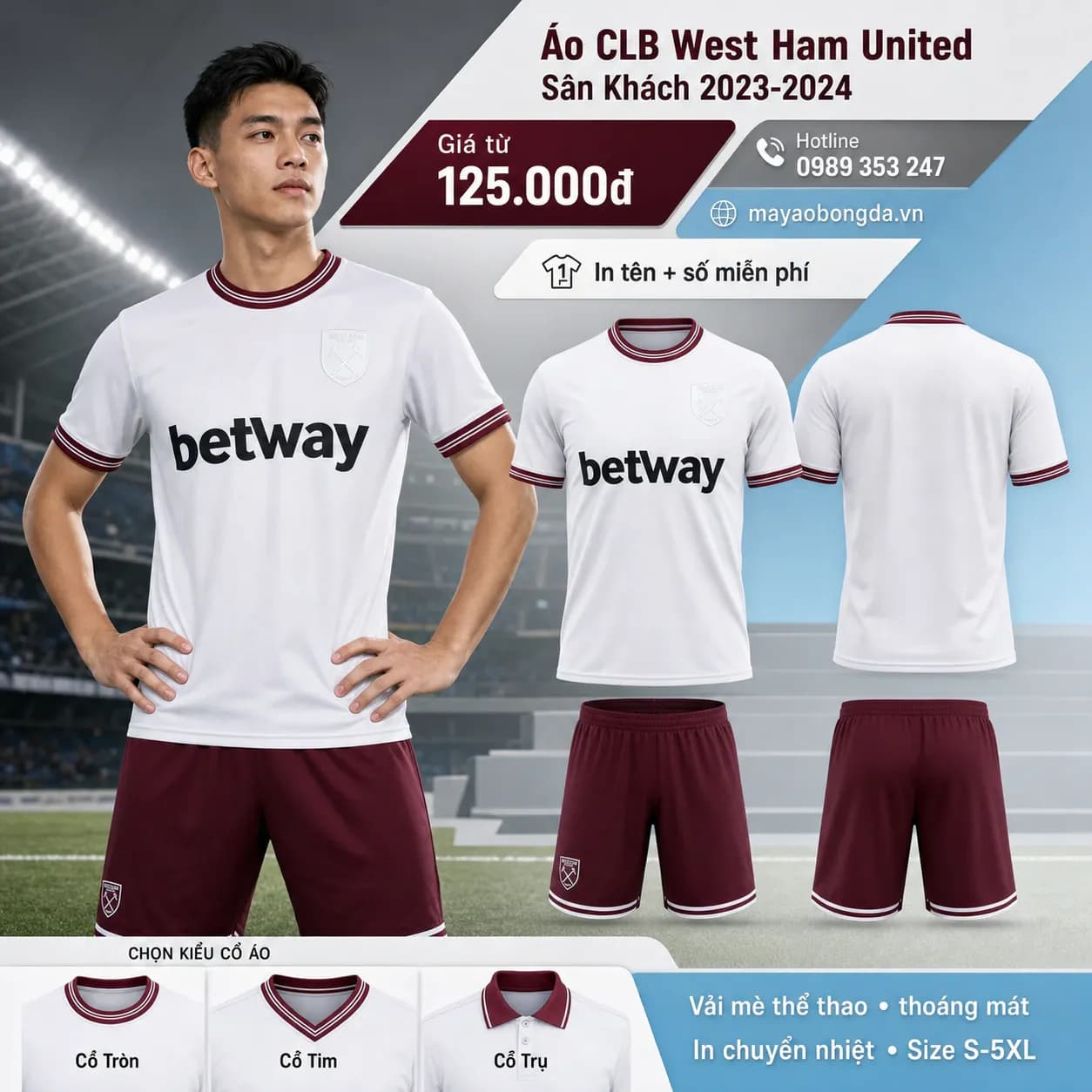 Áo CLB West Ham United Sân Khách 2023-2024 – Mã MBĐ-AO-CLB-WEST-HAM-UNITED-S-9FBC112C