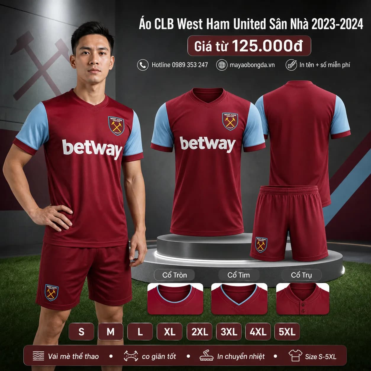 Áo CLB West Ham United Sân Nhà 2023-2024 – Mã MBĐ-AO-CLB-WEST-HAM-UNITED-S-2A55BBFF