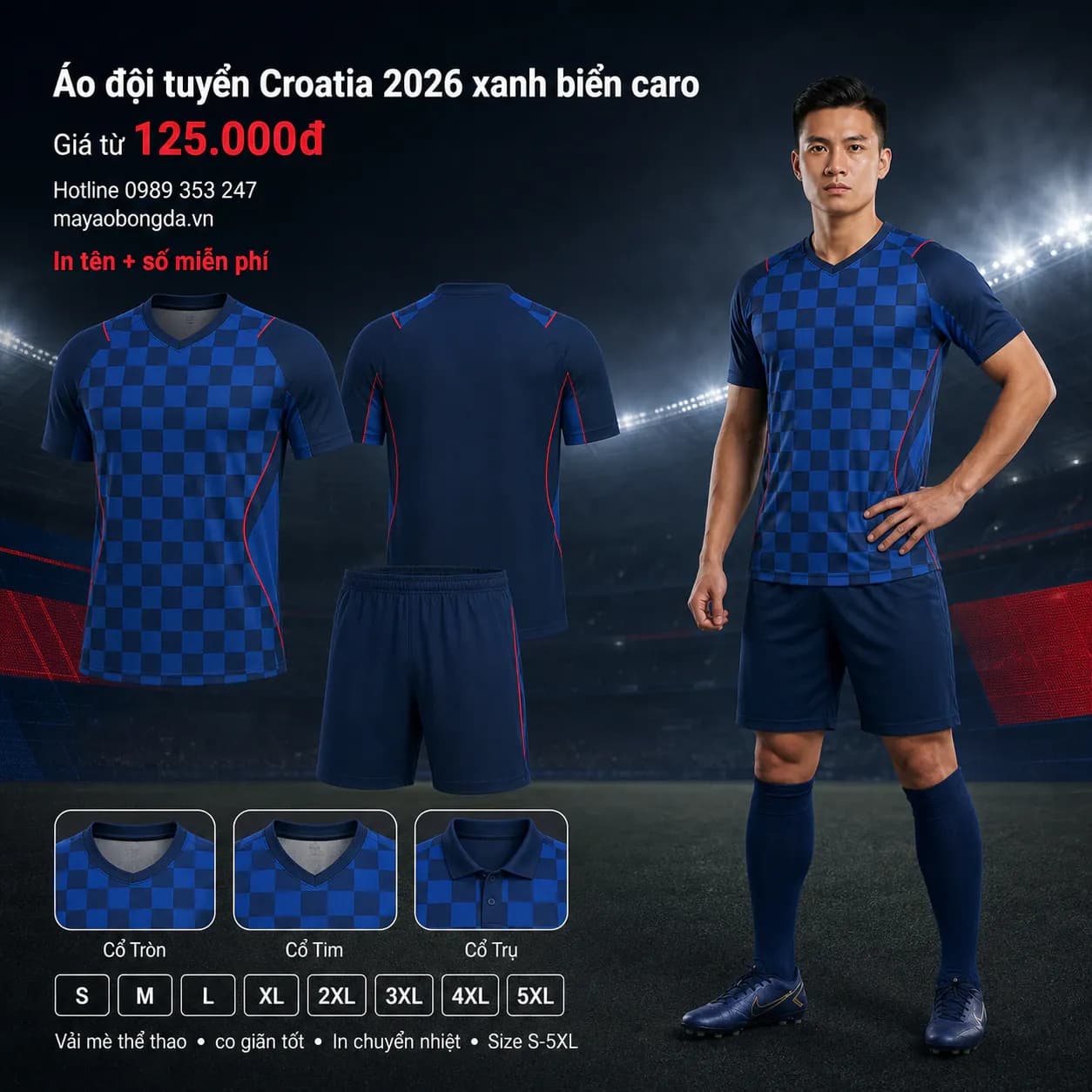 Áo đội tuyển Croatia 2026 xanh biển caro – Mã MBĐ-AO-DOI-TUYEN-CROATIA-202-56637F3E