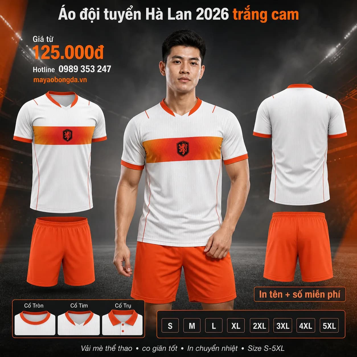Áo đội tuyển Hà Lan 2026 trắng cam – Mã MBĐ-AO-DOI-TUYEN-HA-LAN-2026-FC512BED