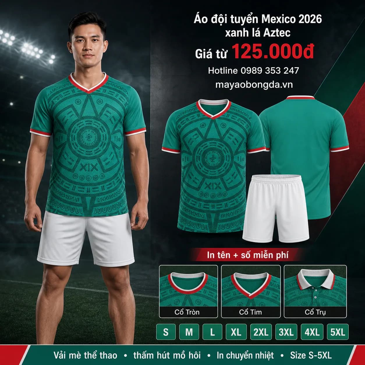 Áo đội tuyển Mexico 2026 xanh lá Aztec – Mã MBĐ-AO-DOI-TUYEN-MEXICO-2026-E9C5067E