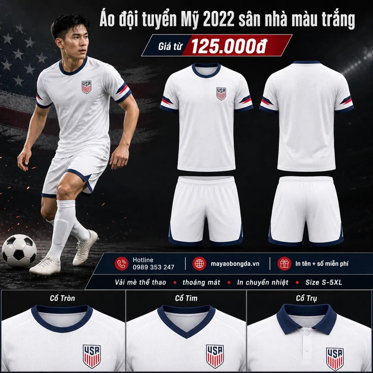 Áo đội tuyển Mỹ 2022 sân nhà màu trắng – Mã MBĐ-AO-DOI-TUYEN-MY-2022-SAN-B51230C3