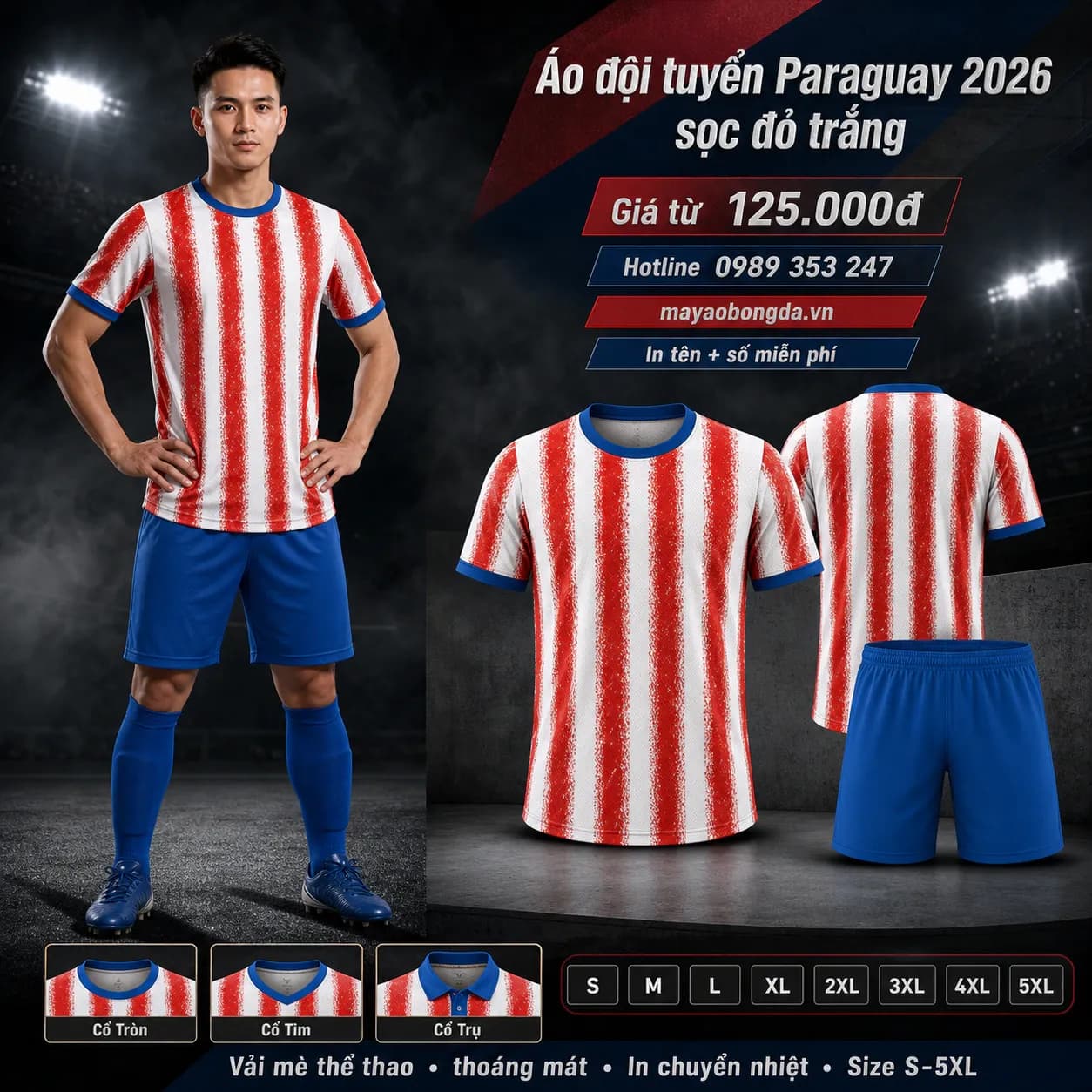 Áo đội tuyển Paraguay 2026 sọc đỏ trắng – Mã MBĐ-AO-DOI-TUYEN-PARAGUAY-20-2343641C