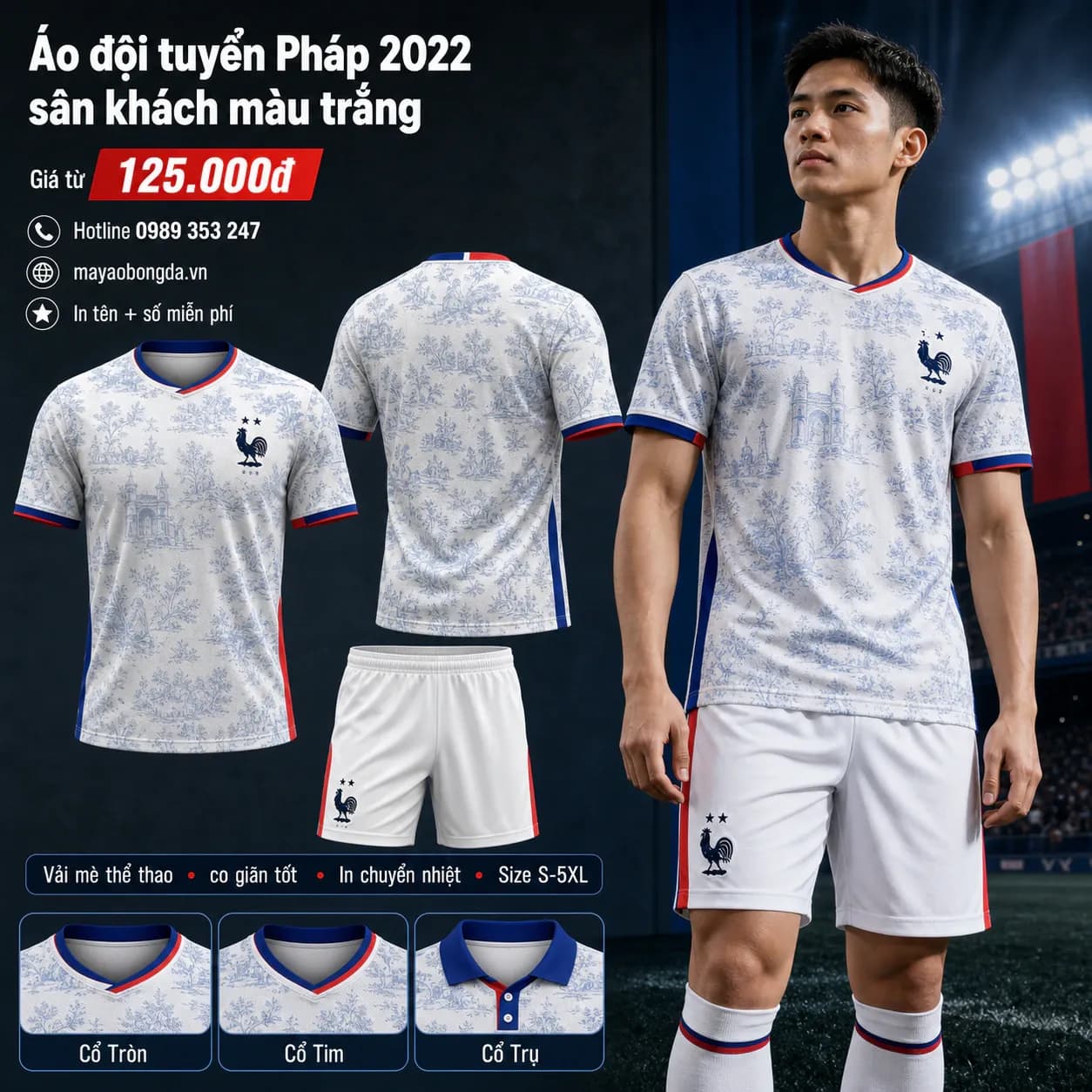 Áo đội tuyển Pháp 2022 sân khách màu trắng – Mã MBĐ-AO-DOI-TUYEN-PHAP-2022-S-D7F190AC