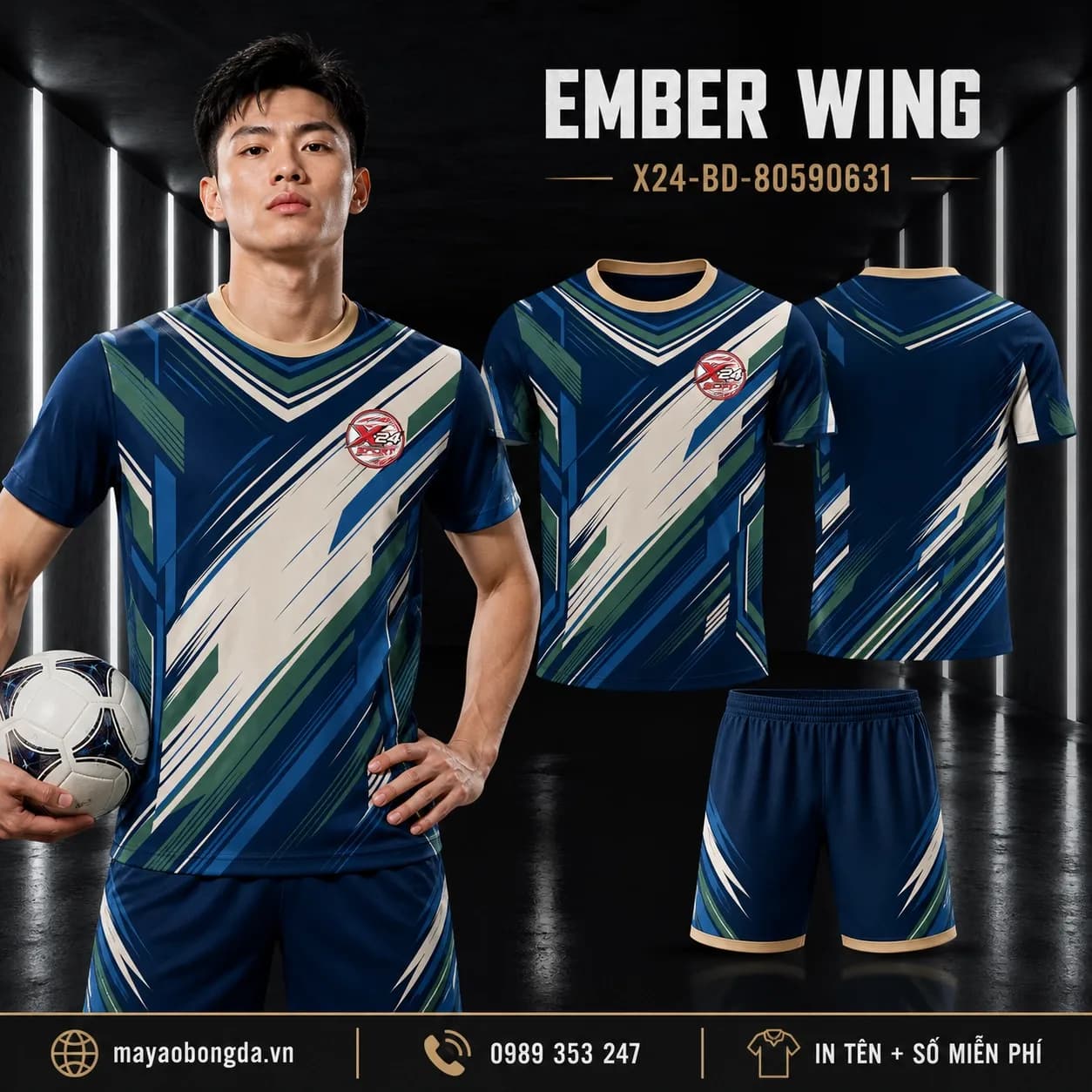 Áo bóng đá Ember Wing xanh navy cổ tròn đặt may cho đội – Mã X24-BD-80590631