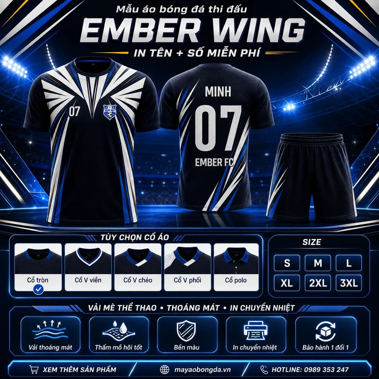 Mẫu áo bóng đá thiết kế riêng Ember Wing đen xanh