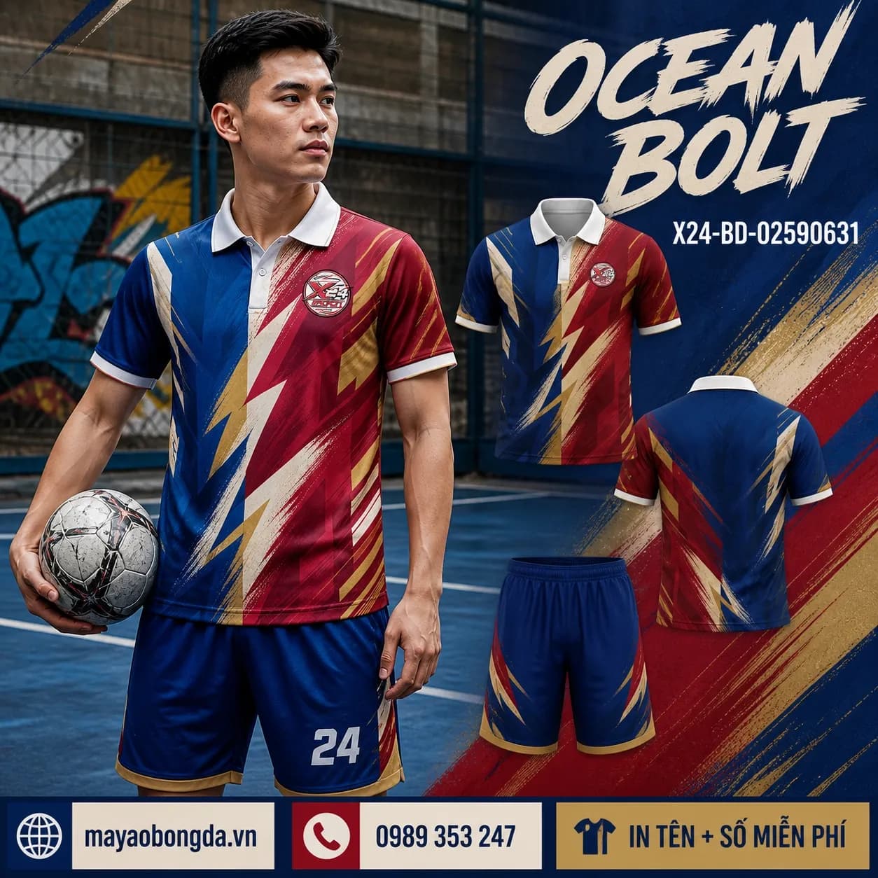Áo bóng đá Ocean Bolt xanh vàng polo đặt may cho đội – Mã X24-BD-02590631