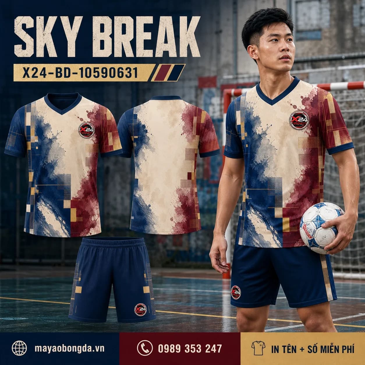 Áo bóng đá Sky Break xanh vàng cổ tim đặt may cho đội – Mã X24-BD-10590631