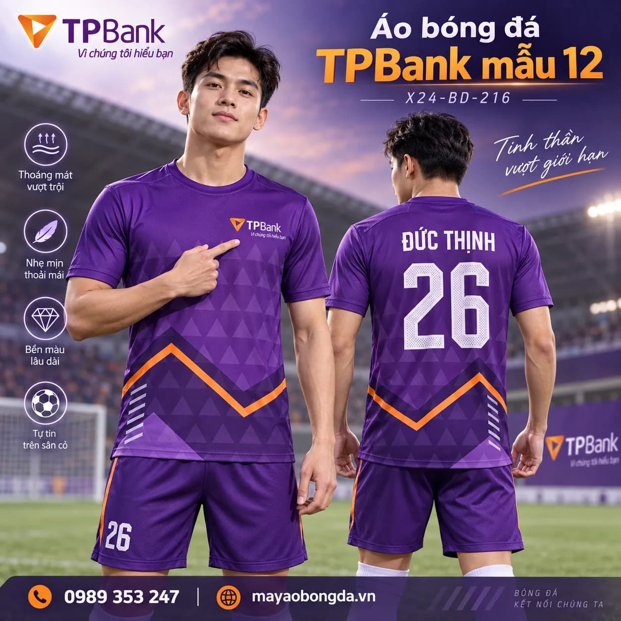 Áo bóng đá X24Sport TPBank mẫu 12