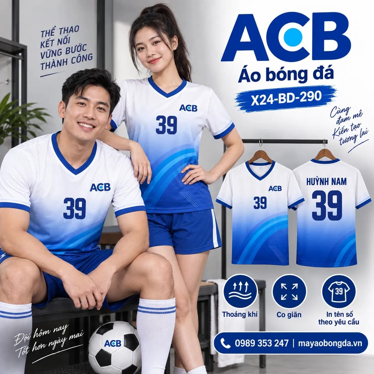 Áo bóng đá X24Sport ACB gradient trắng 01