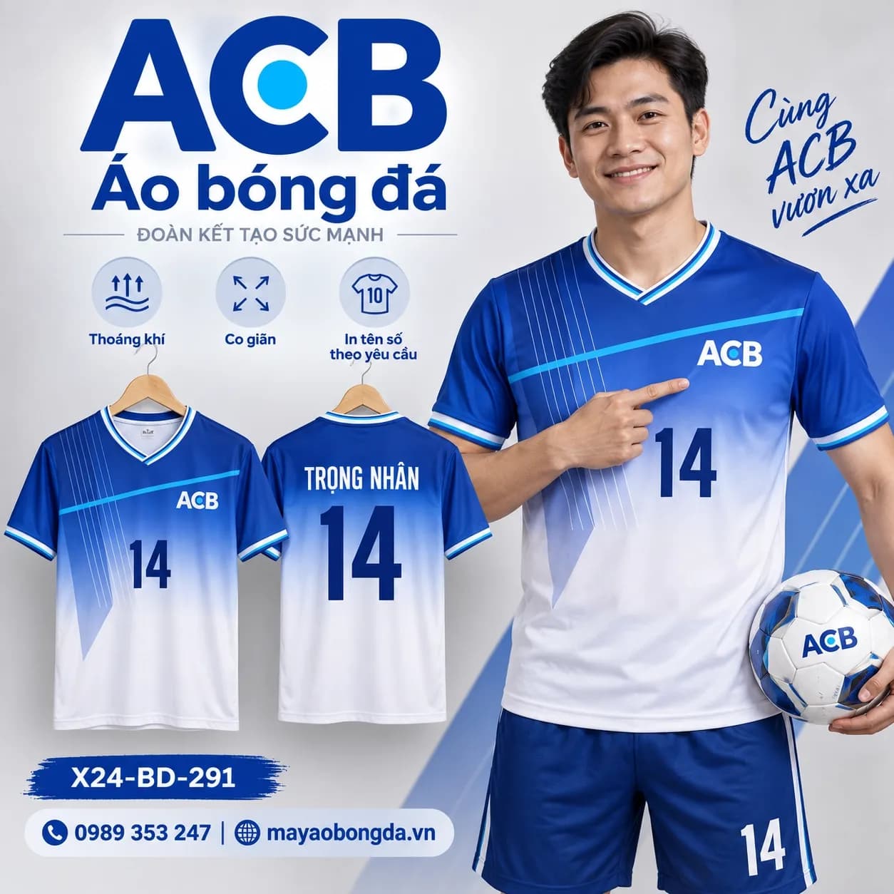 Áo bóng đá X24Sport ACB gradient trắng 02