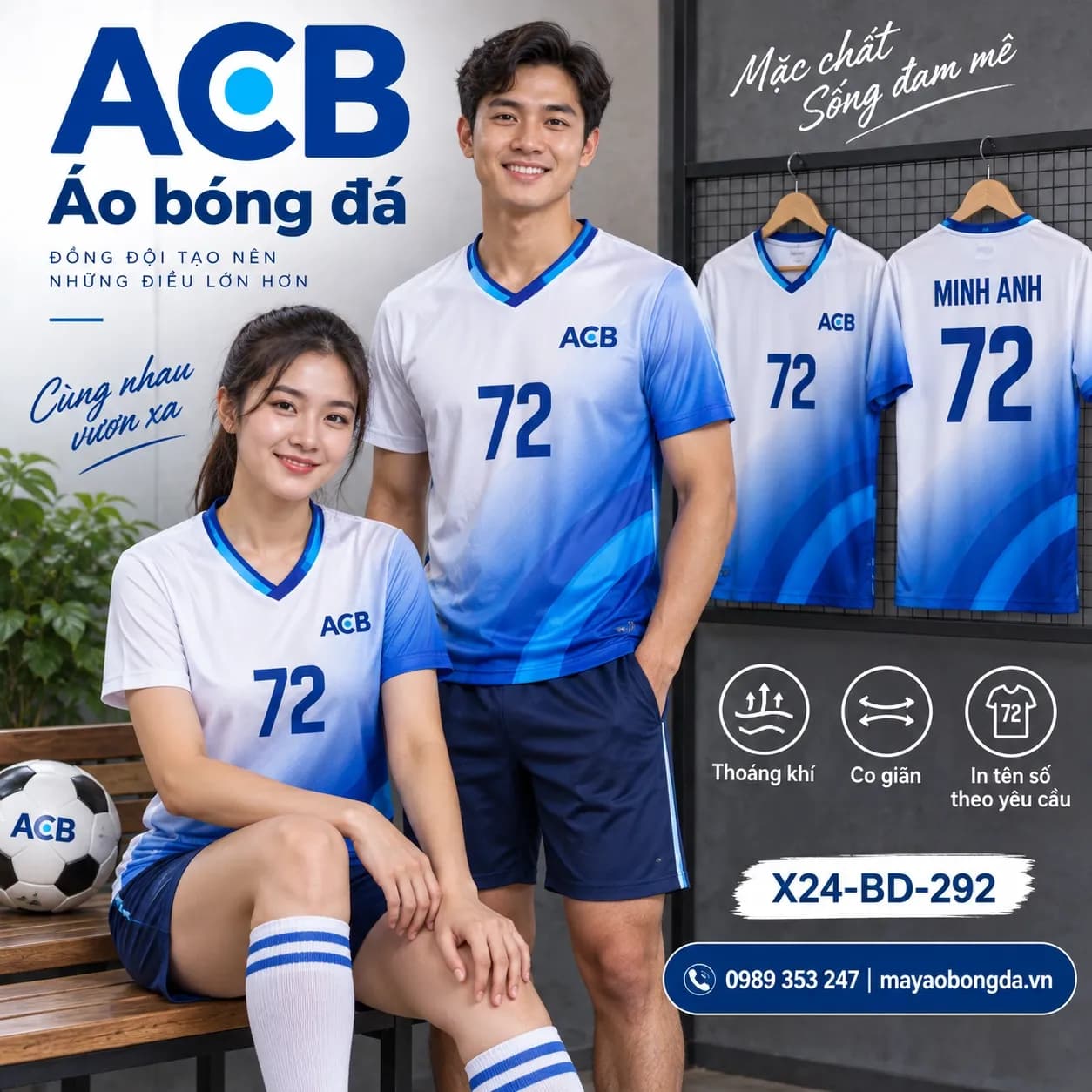 Áo bóng đá X24Sport ACB gradient trắng 03