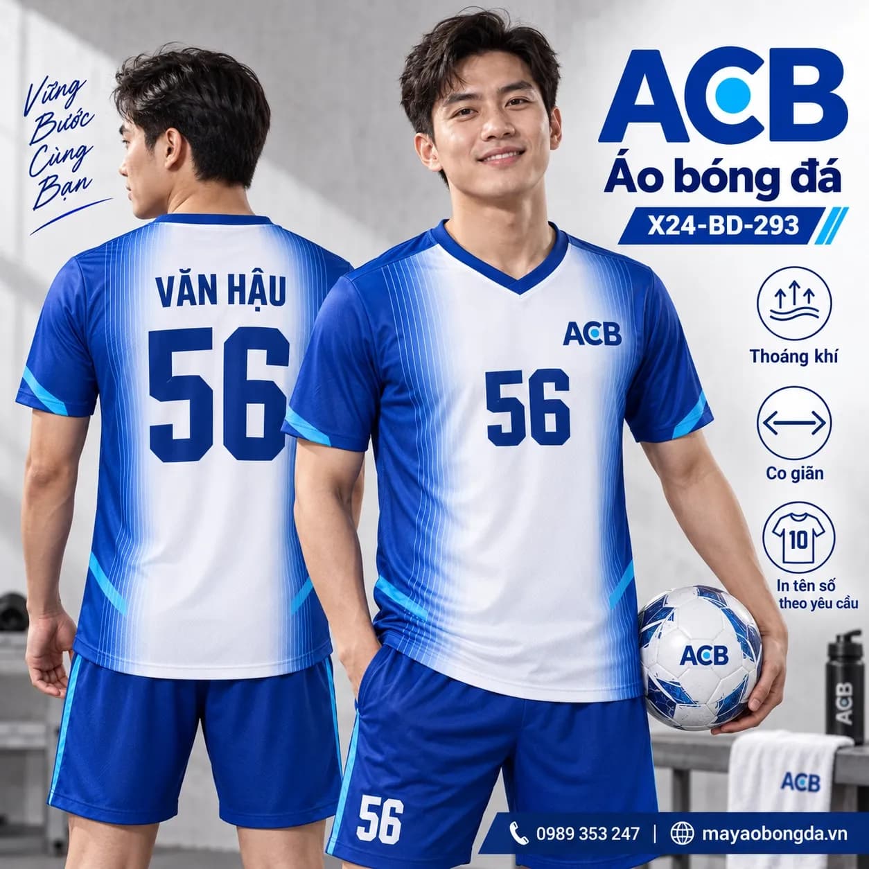 Áo bóng đá X24Sport ACB gradient trắng 04