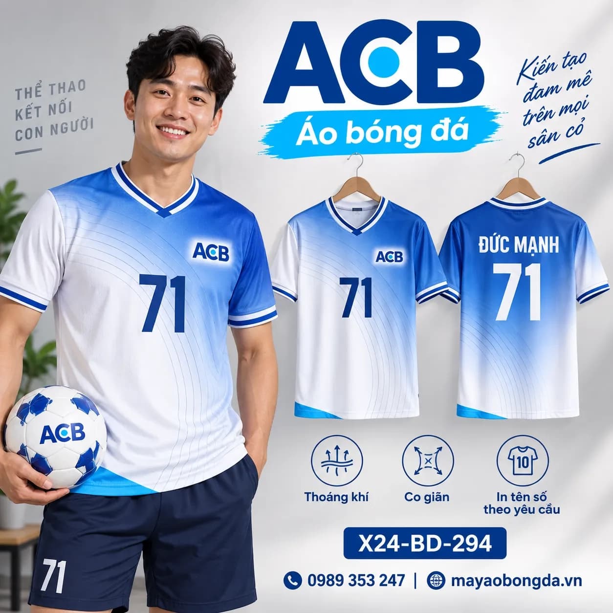 Áo bóng đá X24Sport ACB gradient trắng 05