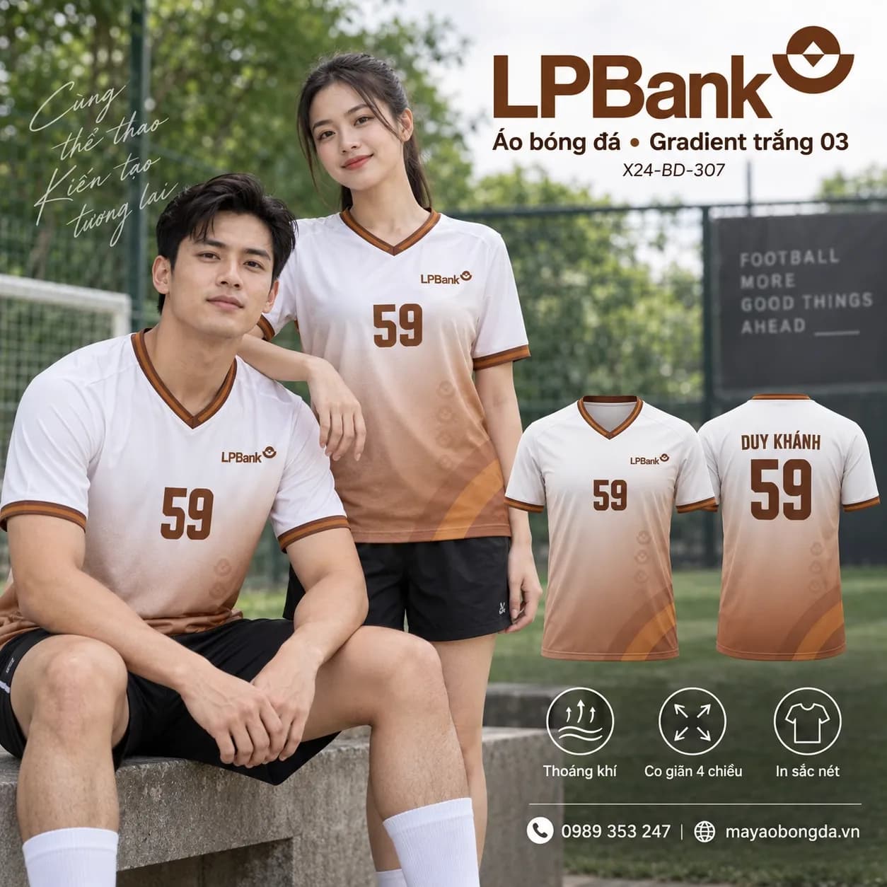 Áo bóng đá X24Sport LPBank gradient trắng 03