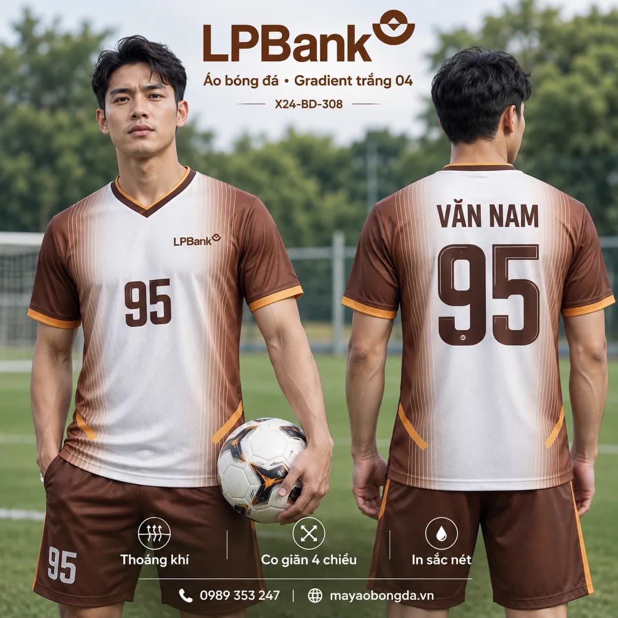 Áo bóng đá X24Sport LPBank gradient trắng 04