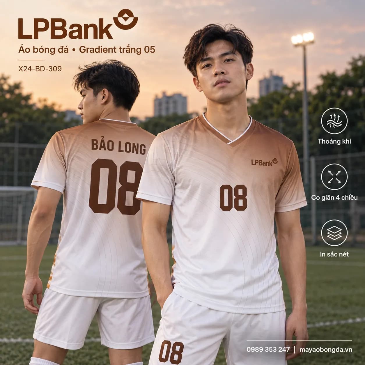 Áo bóng đá X24Sport LPBank gradient trắng 05