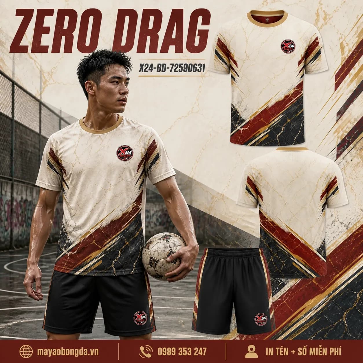 Áo bóng đá Zero Drag trắng đỏ cổ tròn đặt may cho đội – Mã X24-BD-72590631
