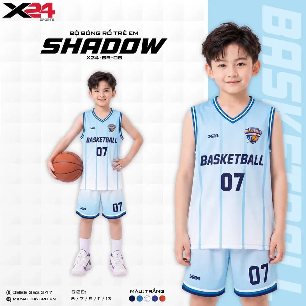 Mẫu áo bóng rổ trẻ em X24-BR-06 màu Trắng tại X24 Sport