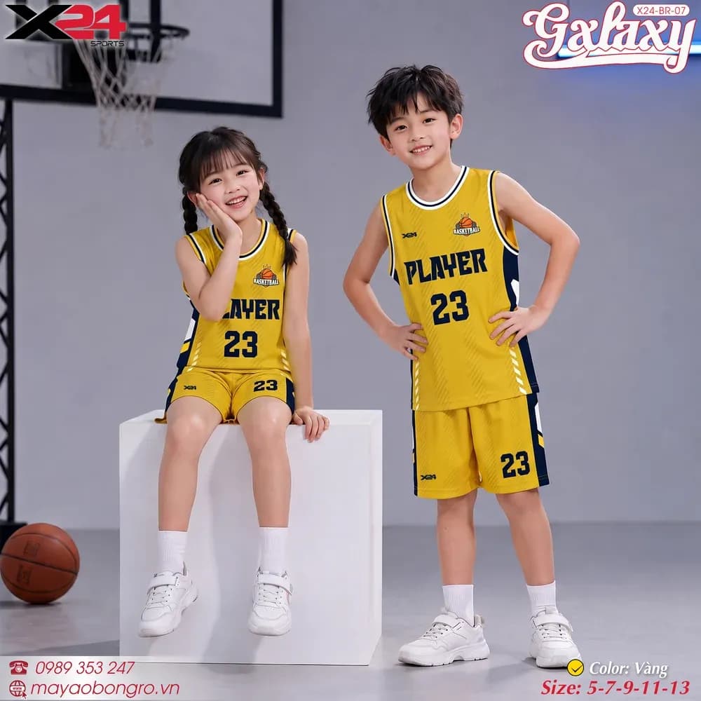 Mẫu áo bóng rổ trẻ em X24-BR-07 màu Vàng tại X24 Sport