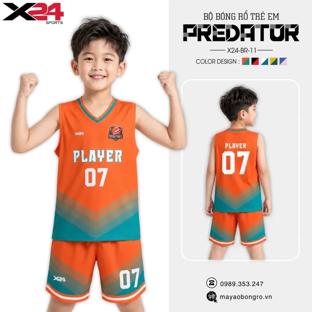 Mẫu áo bóng rổ trẻ em X24-BR-11 màu Cam tại X24 Sport