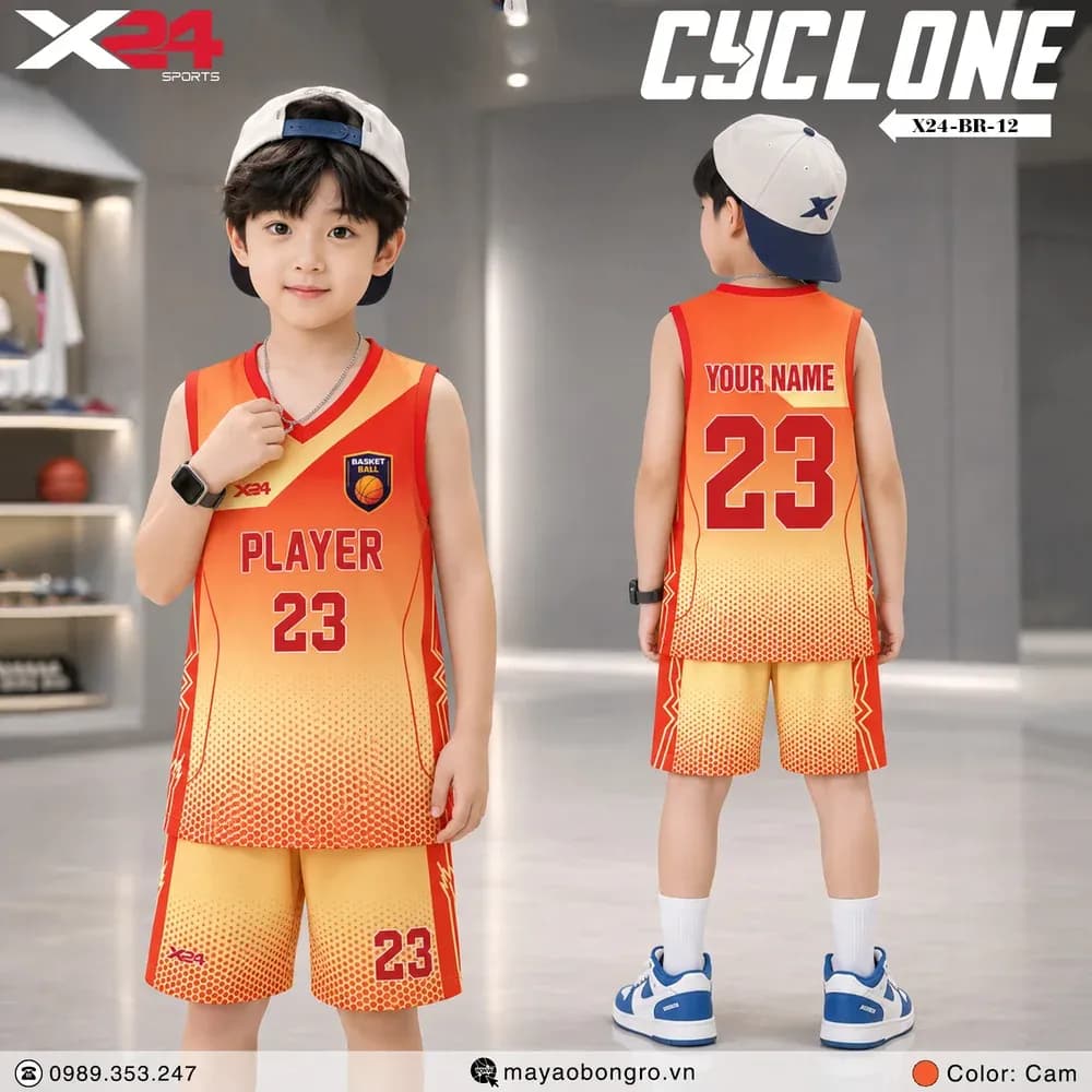 Mẫu áo bóng rổ trẻ em X24-BR-12 màu Cam tại X24 Sport