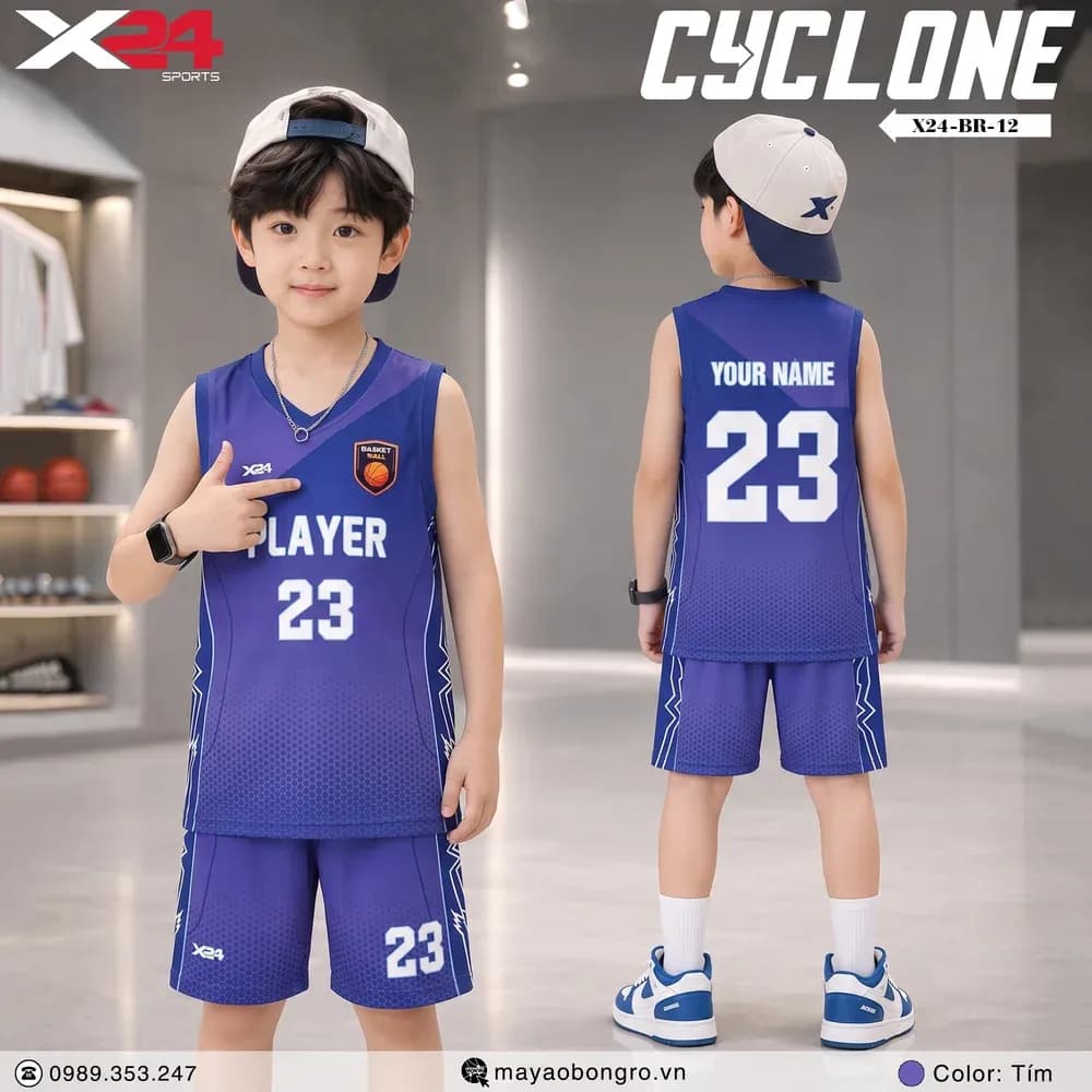 Mẫu áo bóng rổ trẻ em X24-BR-12 màu Tím tại X24 Sport
