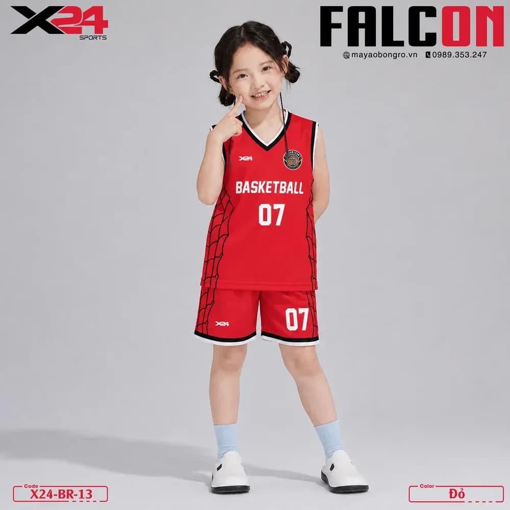 Mẫu áo bóng rổ trẻ em X24-BR-13 màu Đỏ tại X24 Sport