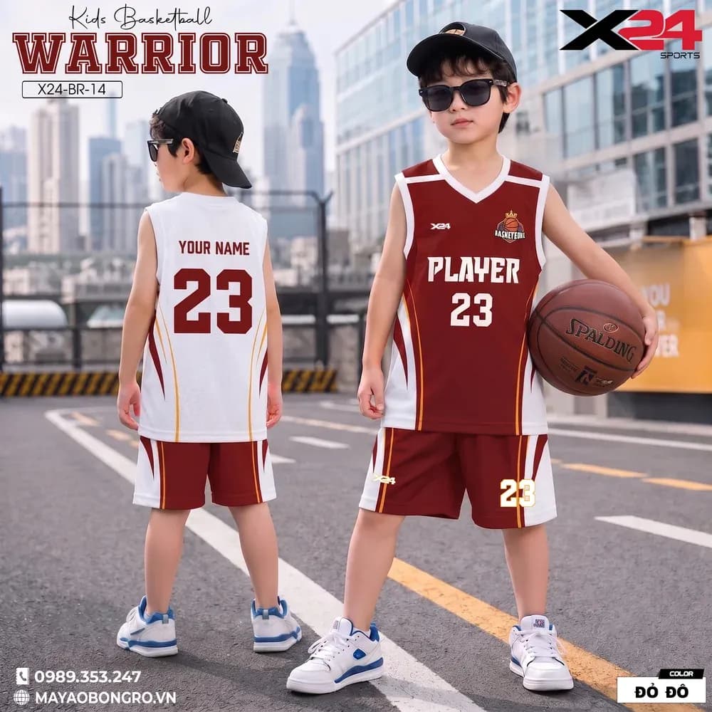 Mẫu áo bóng rổ trẻ em X24-BR-14 màu Đỏ đô tại X24 Sport