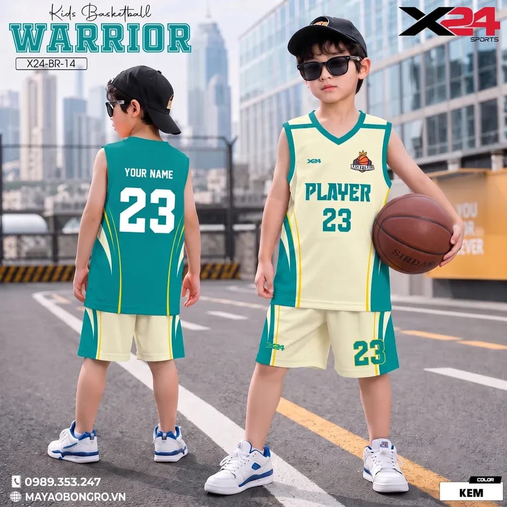 Mẫu áo bóng rổ trẻ em X24-BR-14 màu Kem tại X24 Sport