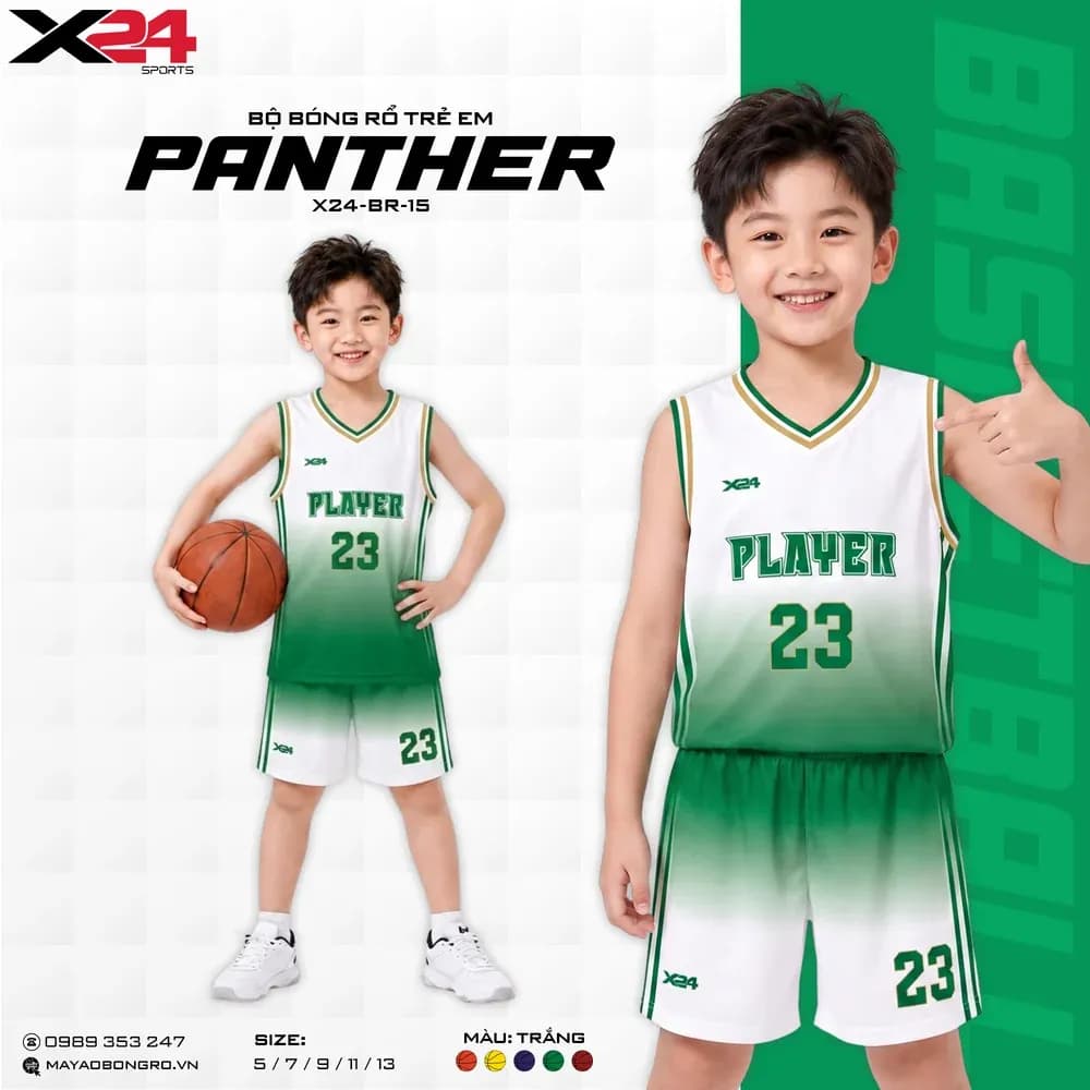 Mẫu áo bóng rổ trẻ em X24-BR-15 màu Trắng tại X24 Sport