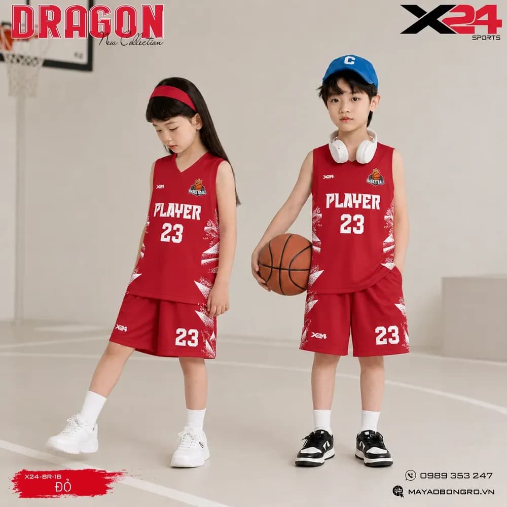 Mẫu áo bóng rổ trẻ em X24-BR-16 màu Đỏ tại X24 Sport