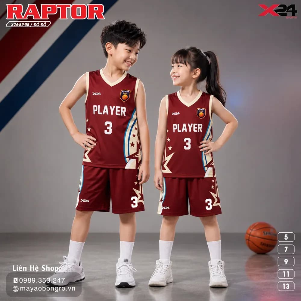 Mẫu áo bóng rổ trẻ em mẫu thiết kế riêng màu Đỏ đô tại X24 Sport