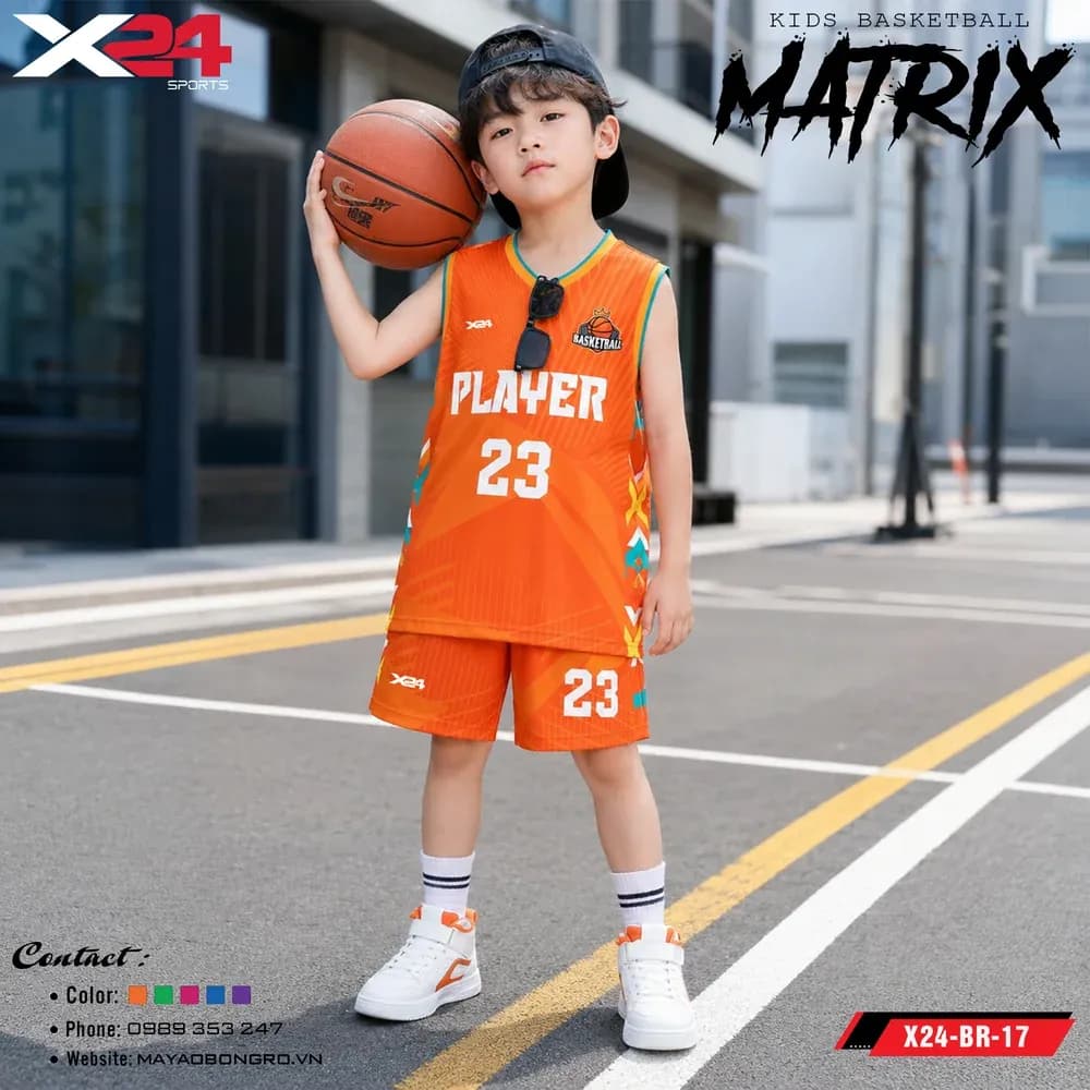 Mẫu áo bóng rổ trẻ em X24-BR-17 màu Cam tại X24 Sport