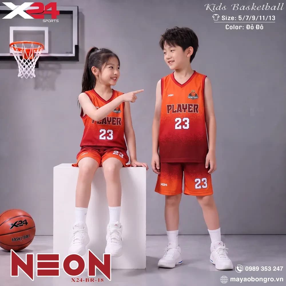 Mẫu áo bóng rổ trẻ em X24-BR-18 màu Đỏ đô tại X24 Sport