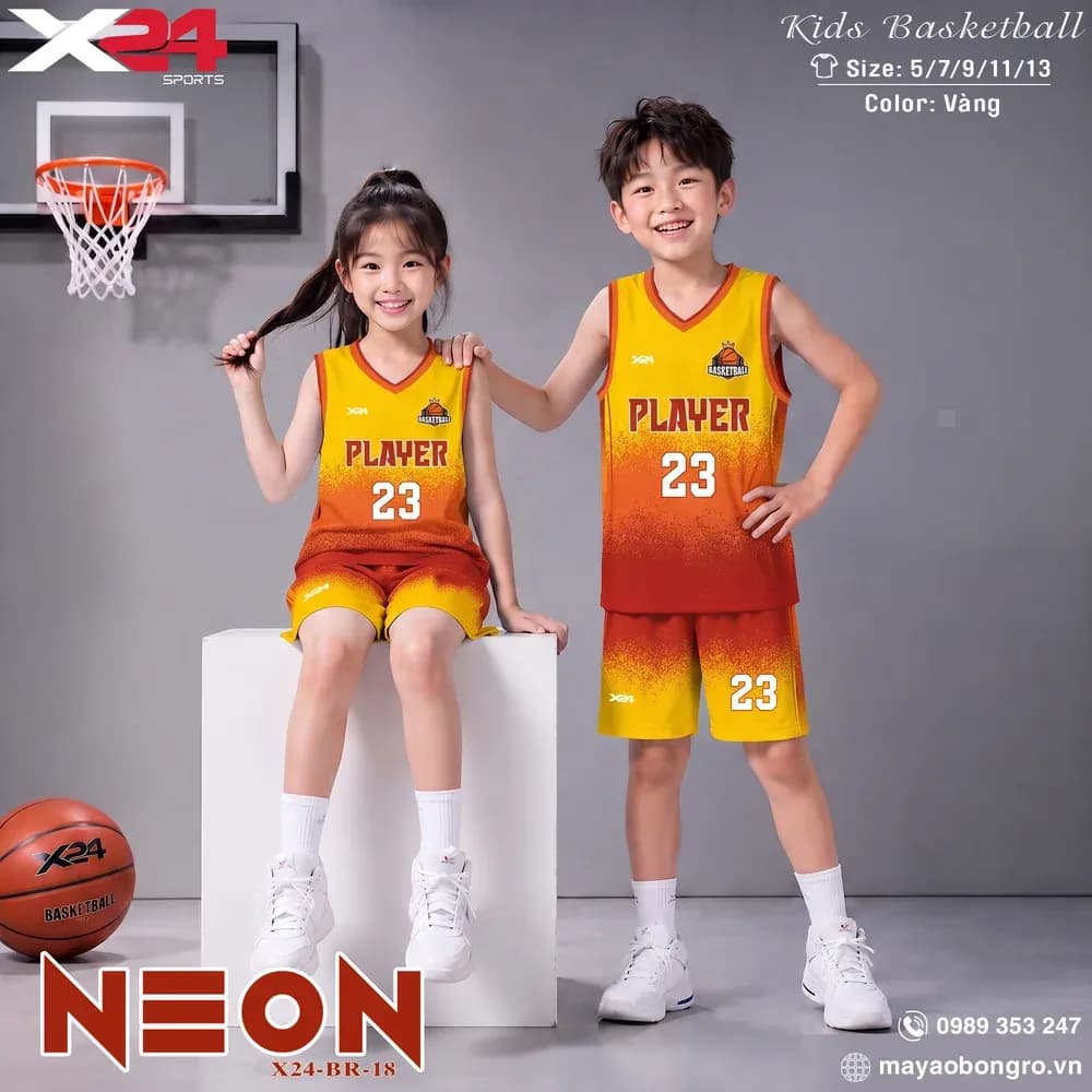 Mẫu áo bóng rổ trẻ em X24-BR-18 màu Vàng tại X24 Sport