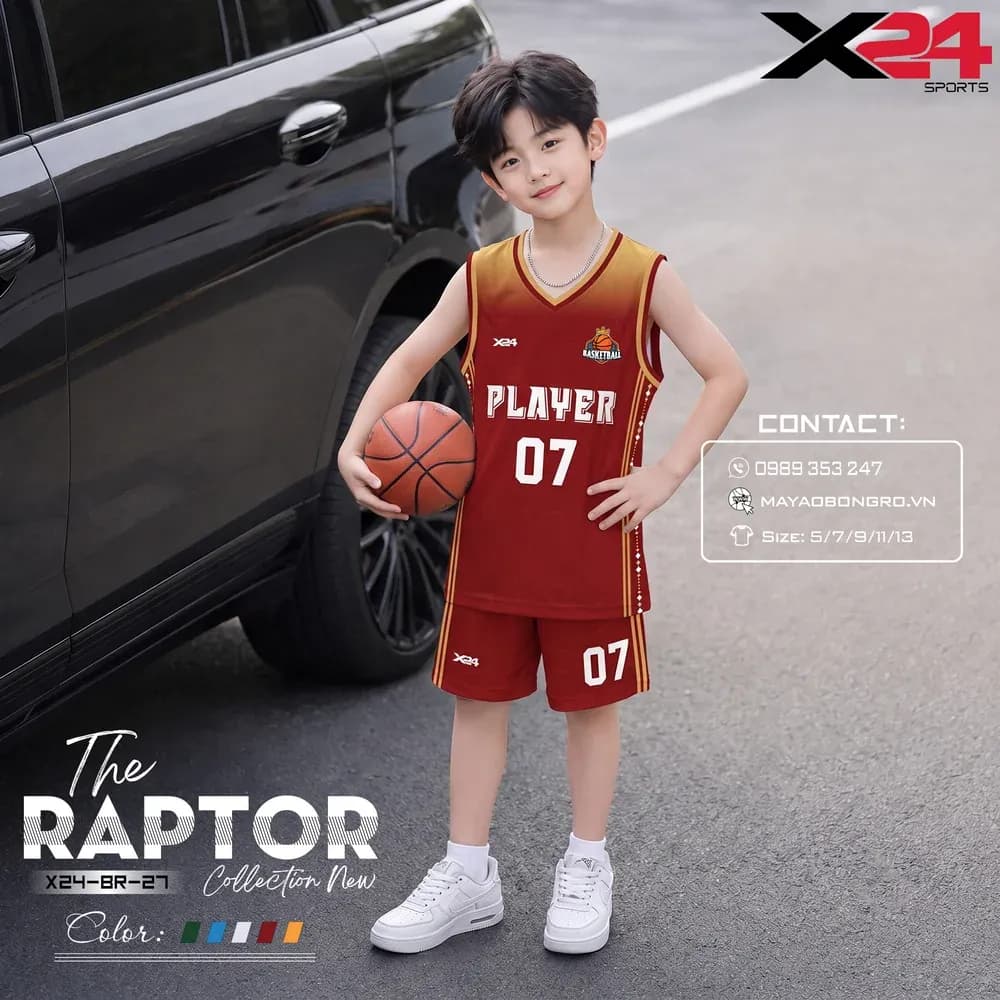 Mẫu áo bóng rổ trẻ em mẫu thiết kế riêng màu Đỏ đô tại X24 Sport