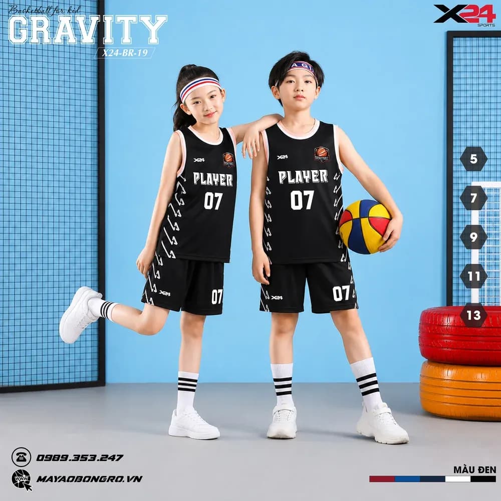 Mẫu áo bóng rổ trẻ em mẫu thiết kế riêng màu Đen tại X24 Sport