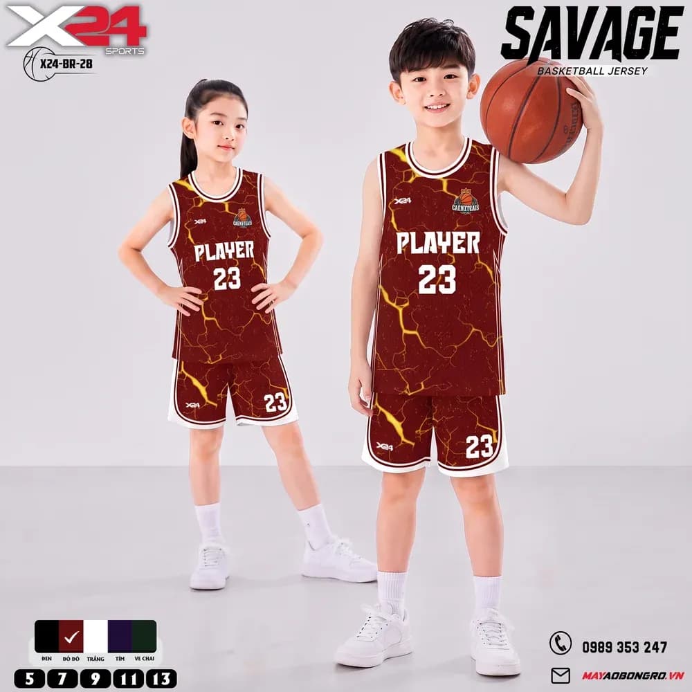 Mẫu áo bóng rổ trẻ em mẫu thiết kế riêng màu Đỏ đô tại X24 Sport