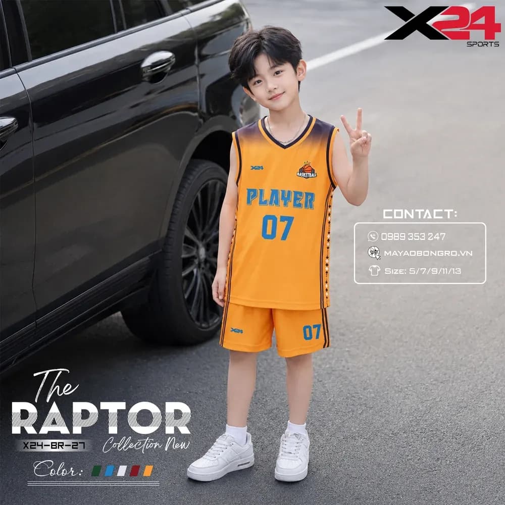 Mẫu áo bóng rổ trẻ em mẫu thiết kế riêng màu Cam tại X24 Sport