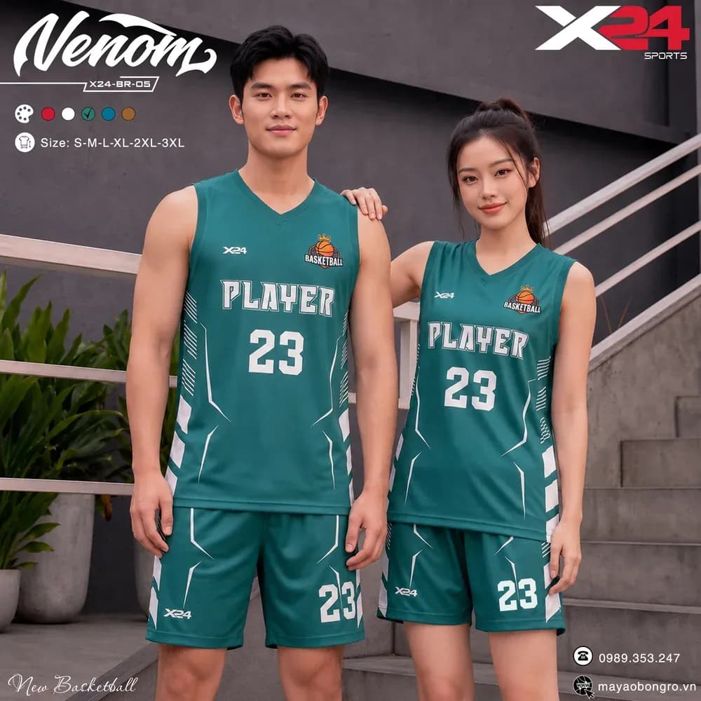 Mẫu áo bóng rổ X24-BR-05 màu Xanh lá, Đen tại X24 Sport