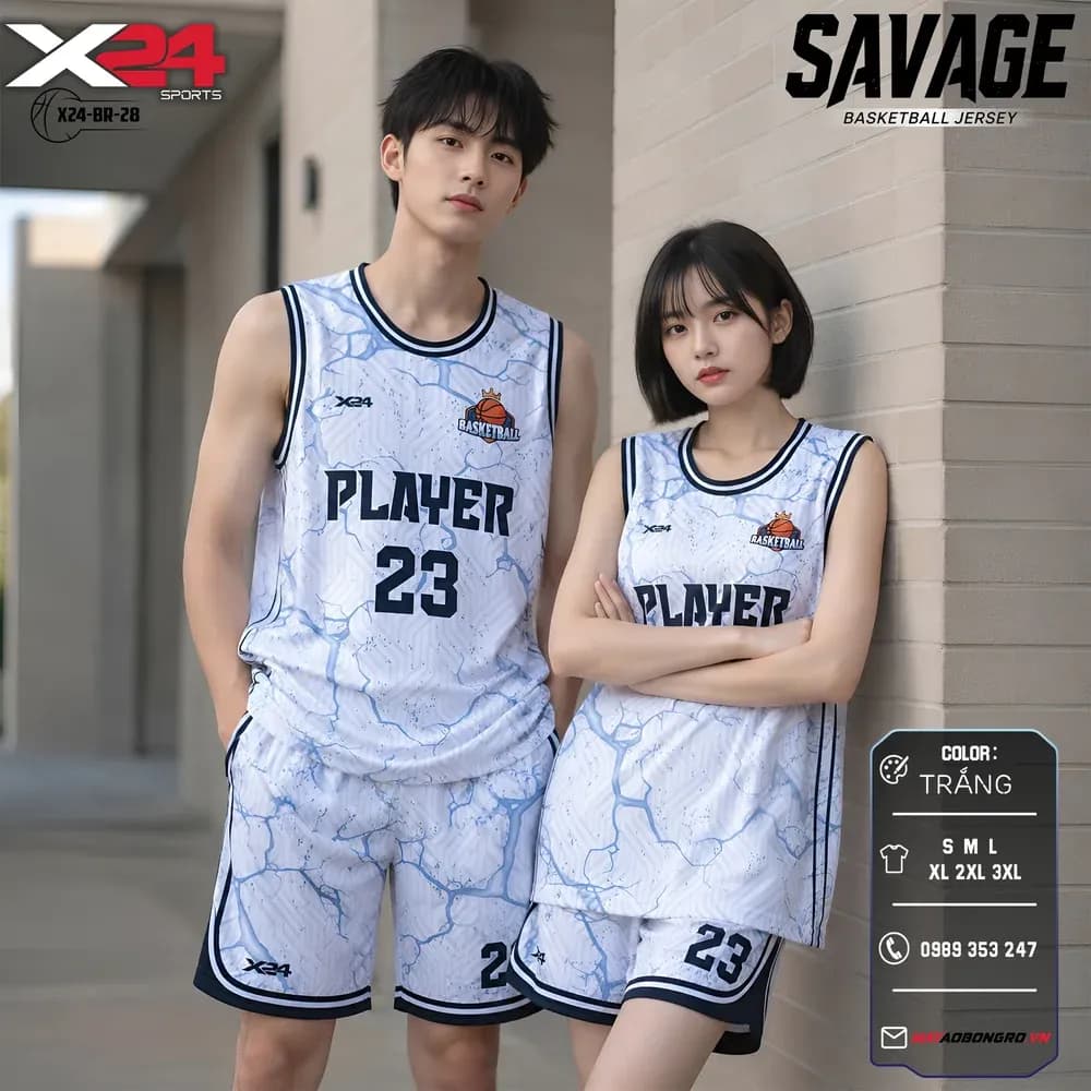 Mẫu áo bóng rổ mẫu thiết kế riêng màu Trắng tại X24 Sport