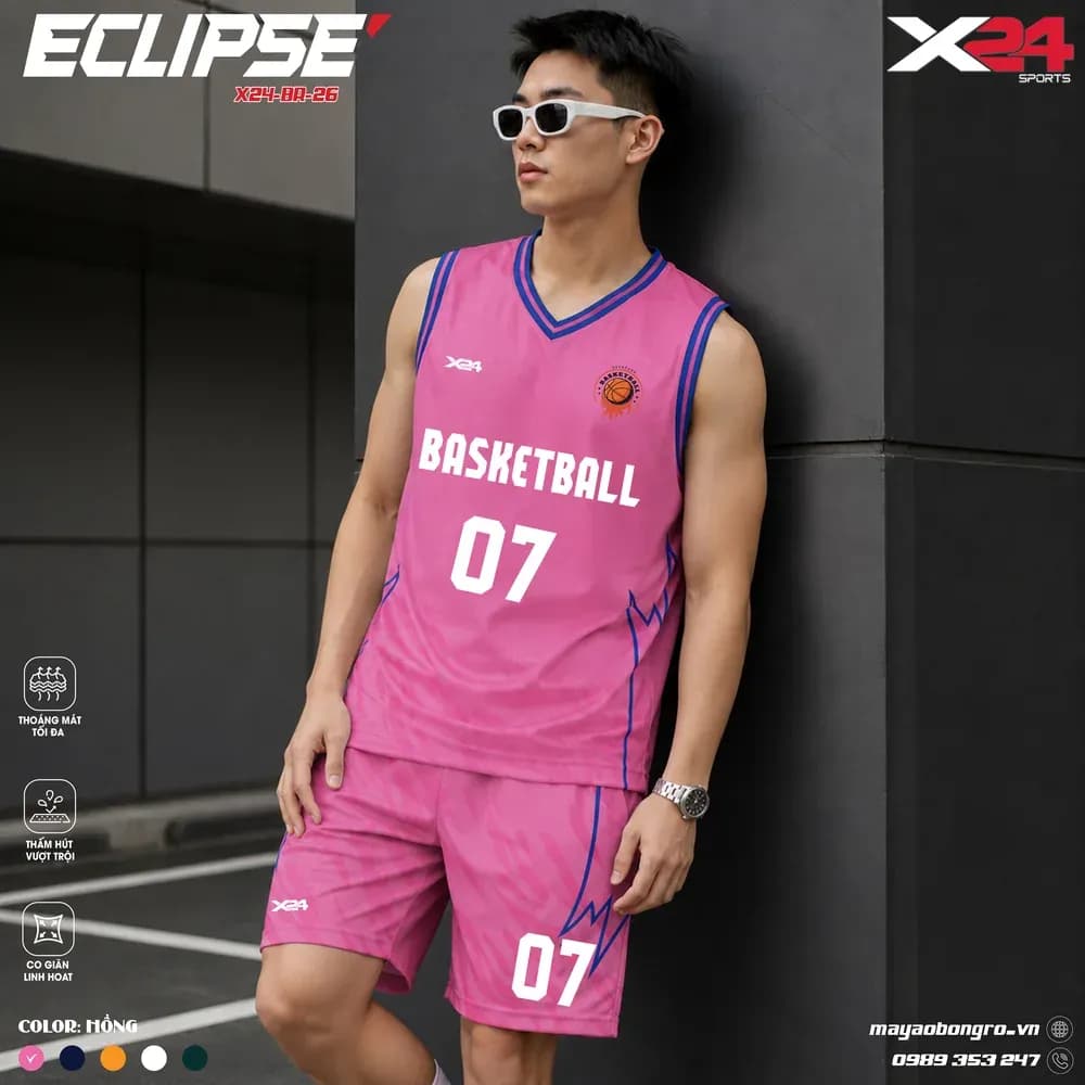 Mẫu áo bóng rổ X24-BR-26 Eclipse màu Hồng tại X24 Sport