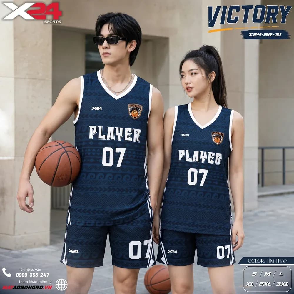 Mẫu áo bóng rổ mẫu thiết kế riêng màu Tím than tại X24 Sport