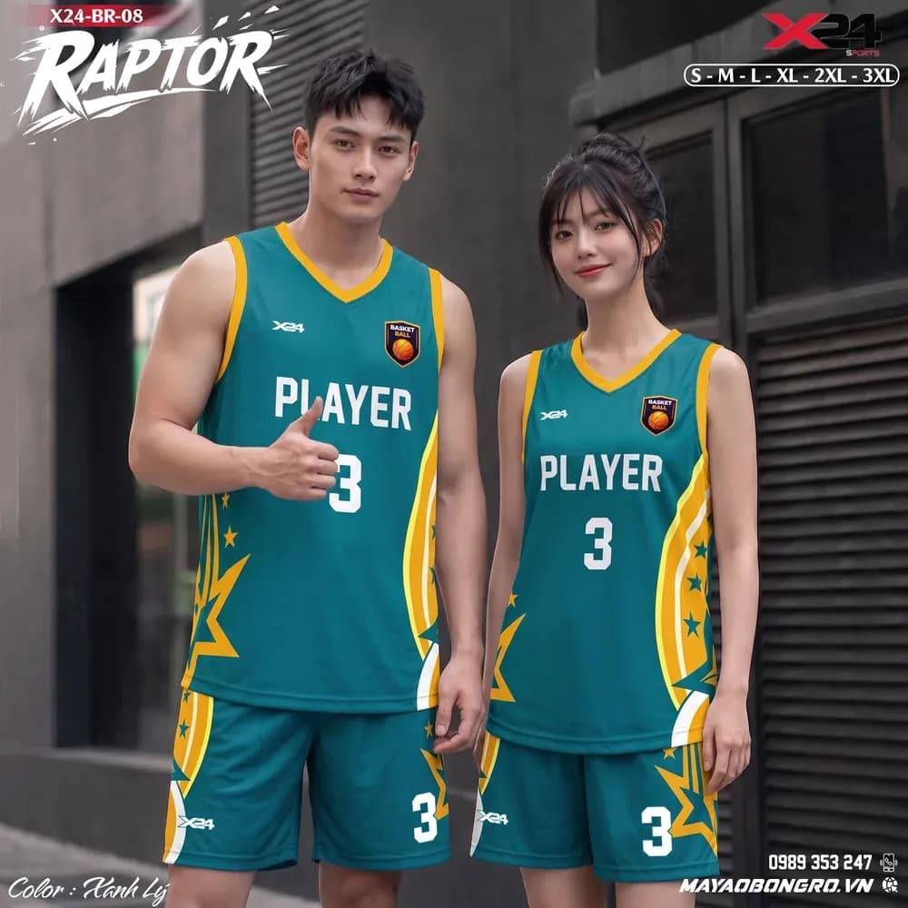 Mẫu áo bóng rổ mẫu thiết kế riêng Raptor màu Xanh lá tại X24 Sport