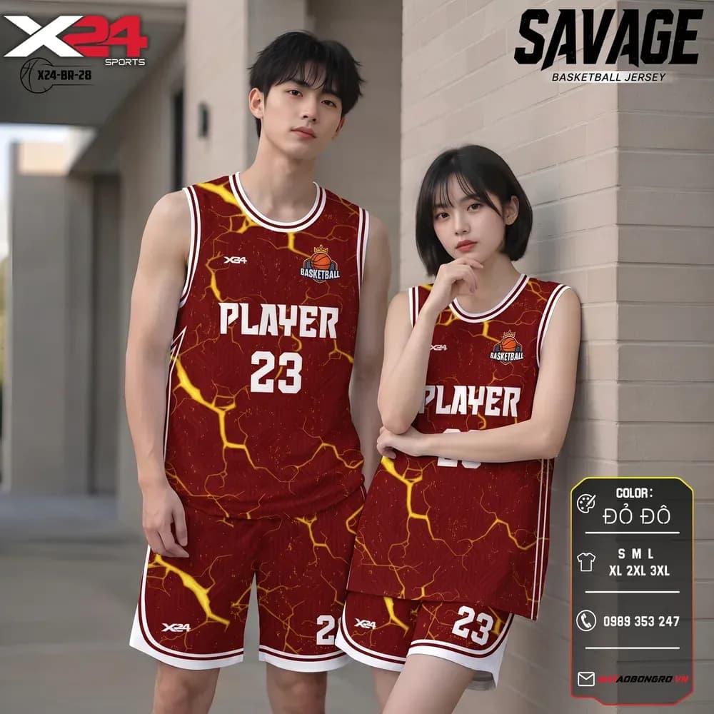 Mẫu áo bóng rổ mẫu thiết kế riêng màu Đỏ đô tại X24 Sport